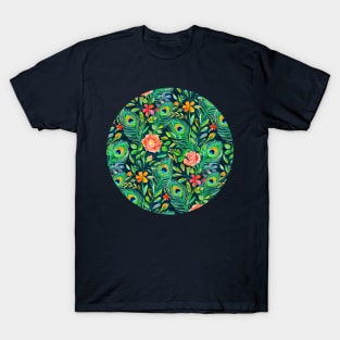 Peacock Feather Posies on dark T-Shirt